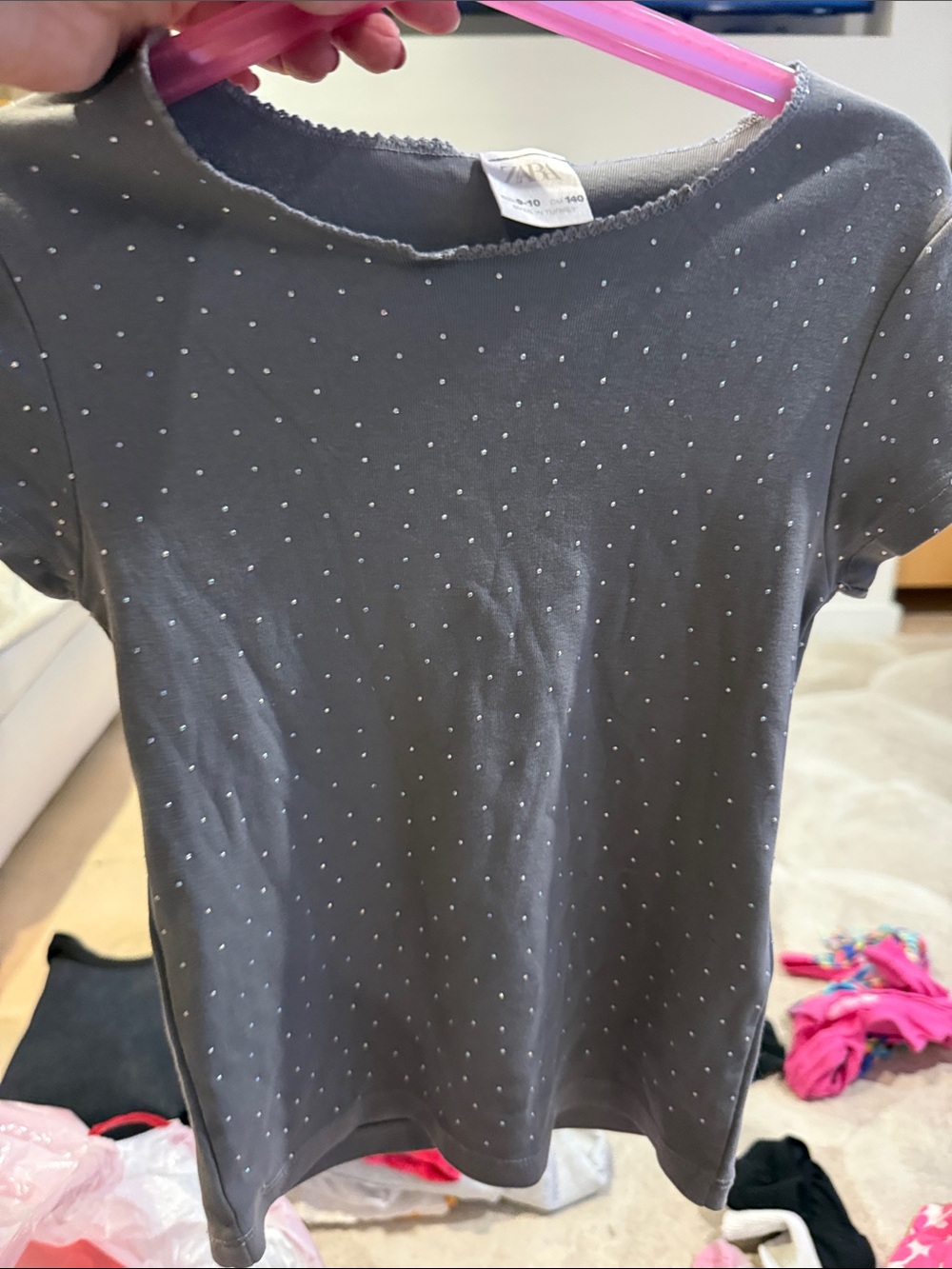 Zara Gray Tee with Silver Dot Print